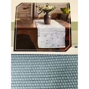 Room and Retreat NWT Table Runner 100% Cotton 14inx72in Embroidered Strips Blue